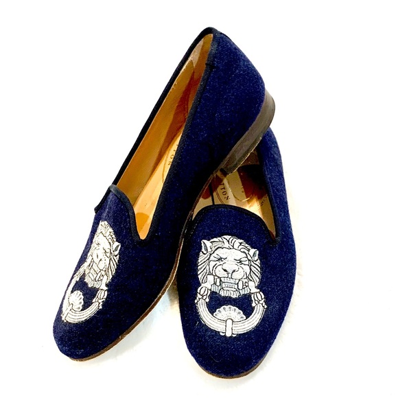 Stubbs & Wootton Shoes - Stubbs & Wootton twill navy embroiled Slippers